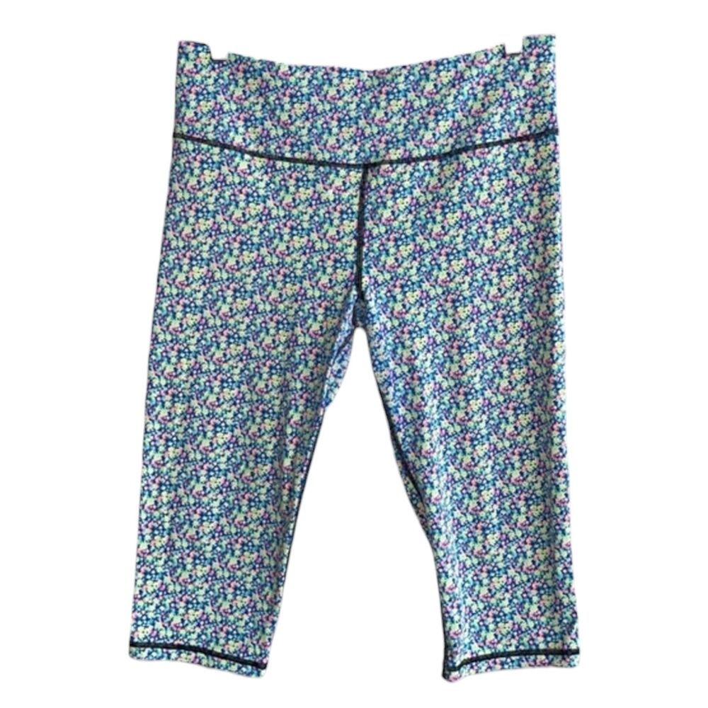 Victorias Secret Sports Capri Cropped Leggings L Floral Pink Lime Green Athletic